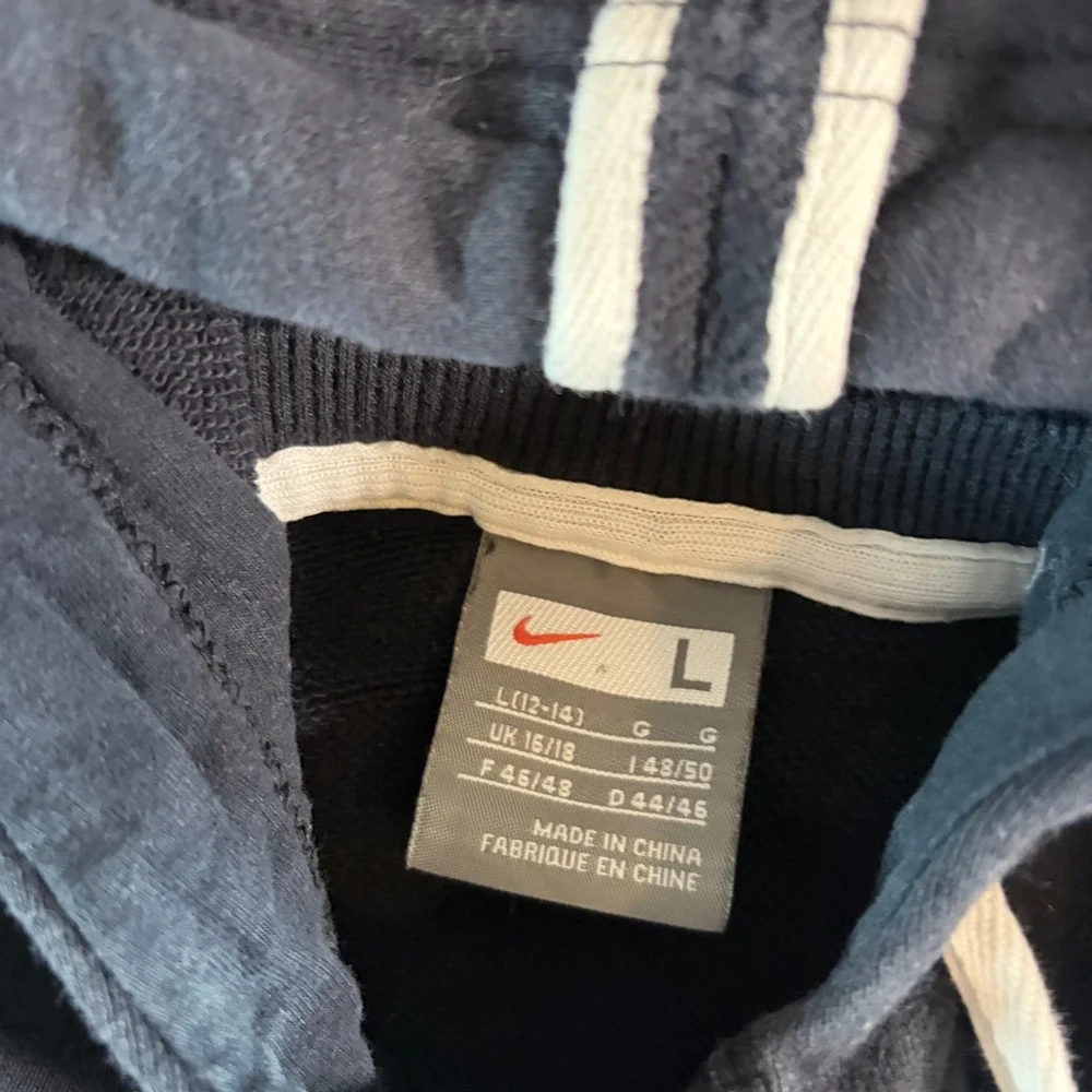 Nike Mens Black White Stripe Pullover Hoodie Swoosh Logo Size L Large